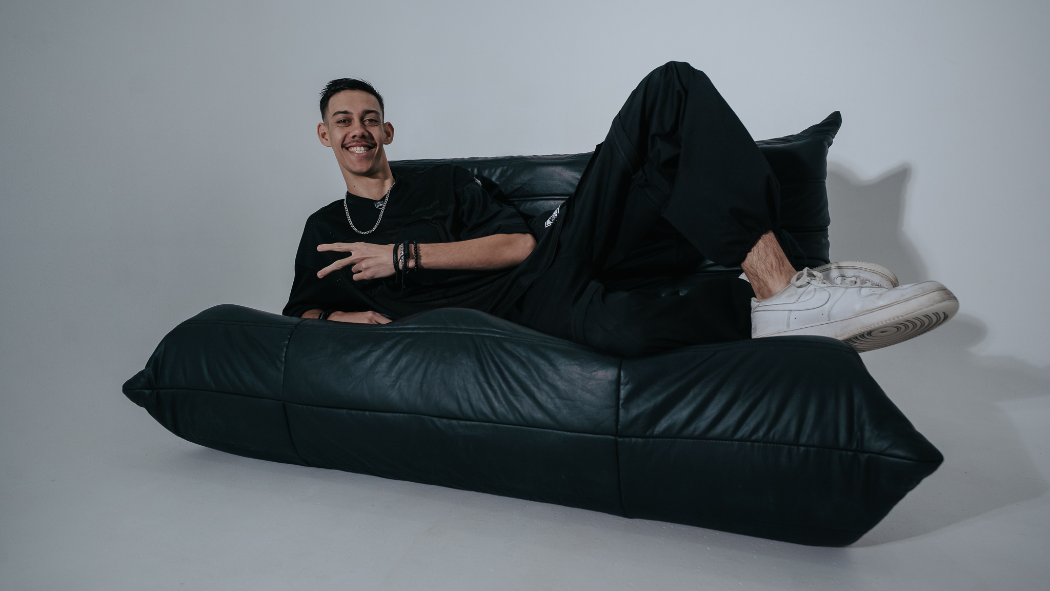Artist studio press photo on bean bag, Gold Coast