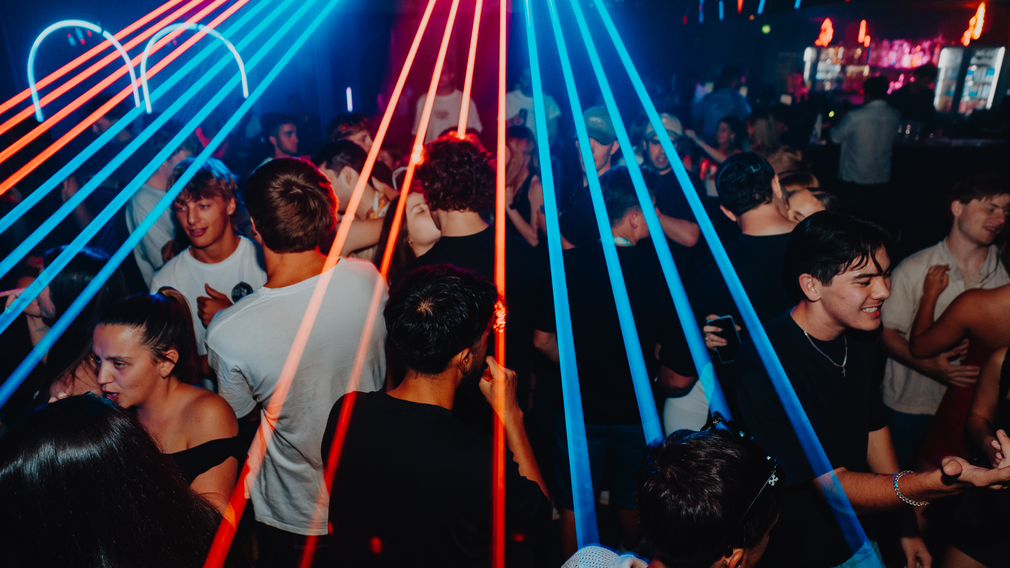 Crowd with laser beams at Gold Coast nightclub